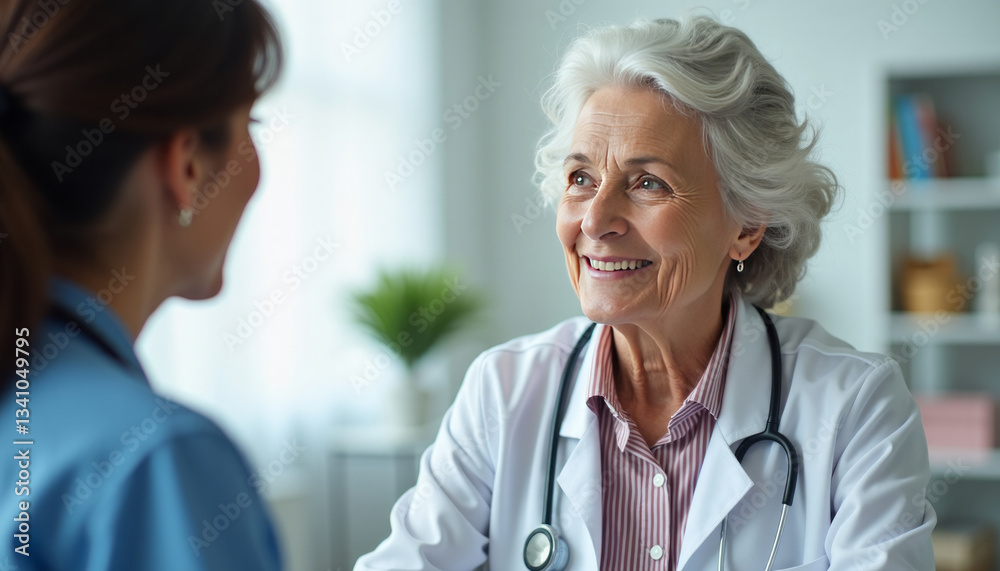 The scene captures a warm interaction between healthcare professional and a patient, set in calming office. The doctor listens attentively, fostering a sense of trust and care essential for healthcare