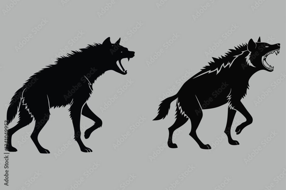 a hyena laughing mid-run silhouette vector design art and illustration a hyena laughing mid-run silhouette vector design art and illustration