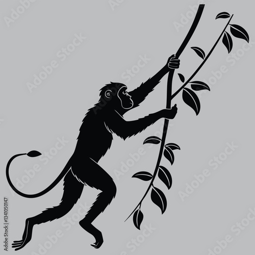 a monkey leaping from vine to vine silhouette vector design art and illustration