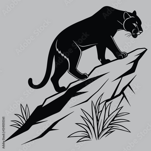 a mountain lion stalking its prey silhouette vector design art and illustration