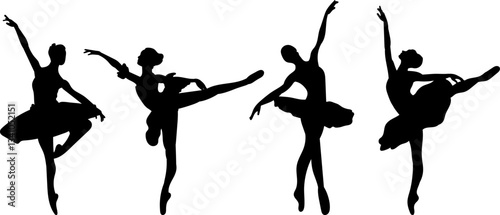ballerinas dancing silhouette vector on white background