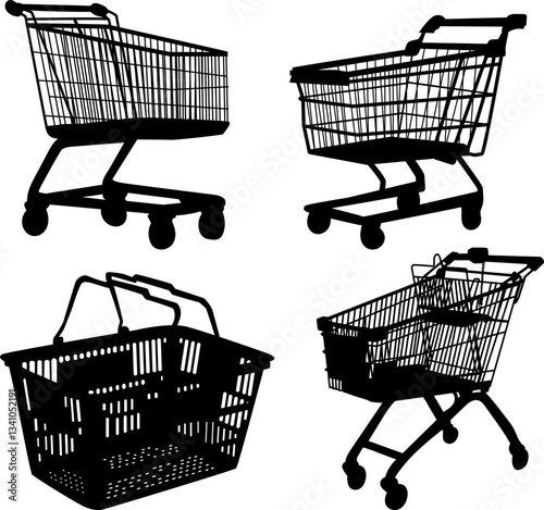 grocery carts silhouette vector on white background