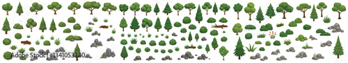 Mega Collection of Forest Vector Illustrations - 150+ Trees, Bushes & Rocks PNG & AI Asset Pack