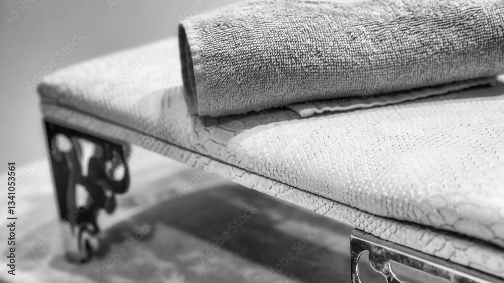 Neatly folded small service towels in a modern beauty and wellness center
