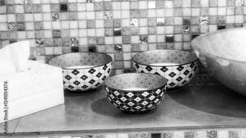 Modern sink and treatment bowls in a professional beauty center for skincare and wellness