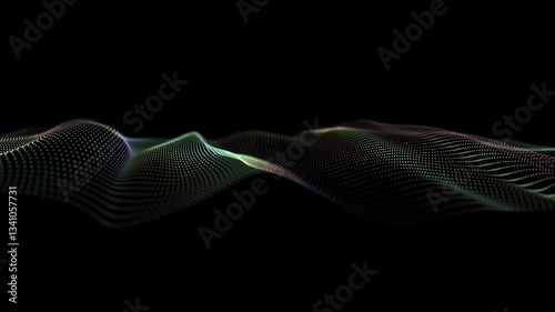 Digital background with musical glowing particles. Big data visualization. 3d rendering. Seamless loop.