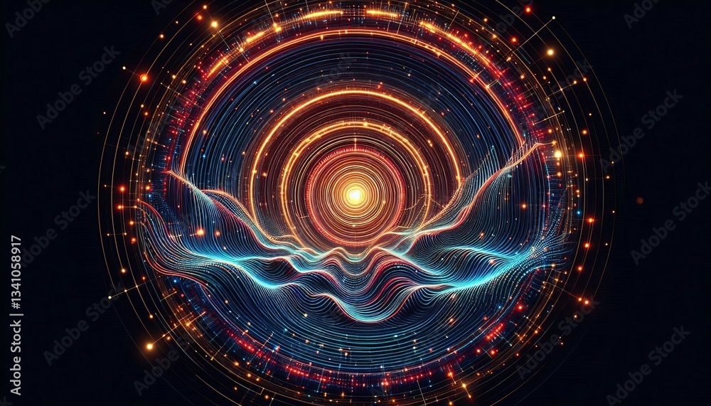 Fototapeta premium Circular Wave Patterns Concentric circles with neon lights that