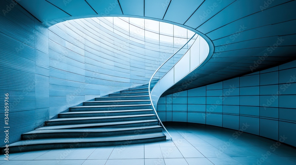 Obraz premium Modern Architecture: Blue Spiral Staircase Ascending to Light