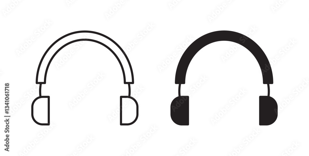 Headset icons in black fill and line style Headset icons in black fill and line style