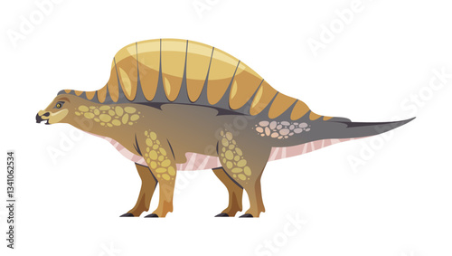 Extinct Ianthasaurus dinosaur of Edaphosauridae family, isolated cartoon personage with tail and legs, plate on spine. Vector carnivore or herbivore reptile from past, Jurassic period fauna