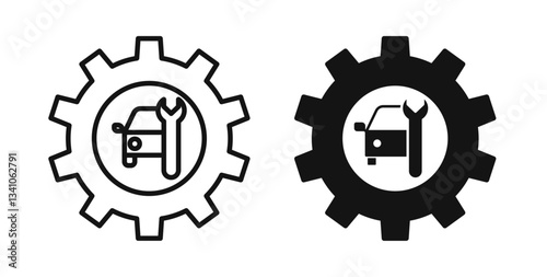 Car mechanic icons in black fill and line style