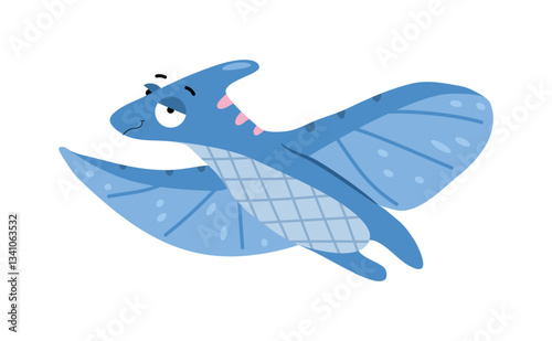 Pterodactyl or Pteranodon dinosaur character. Vector prehistoric animal, extinct flying lizard. Isolated cute personage. Paleontology reptile with crest on head, Jurassic era dino happy mascot