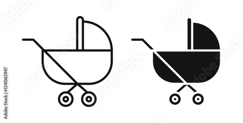 Baby carriage icons in black fill and line style