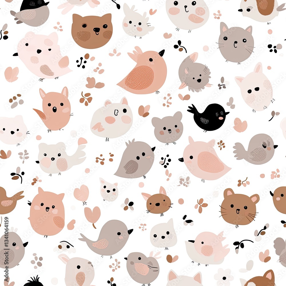 A delightful collection of cute animals creates a cheerful atmosphere with soft pastels and ample space for writing or design SEAMLESS PATTERN A delightful collection of cute animals creates a cheerful atmosphere with soft pastels and ample space for writing or design SEAMLESS PATTERN