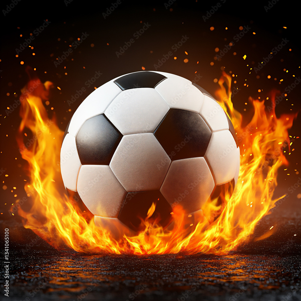 Fototapeta premium soccer ball on fire with flames vector black background