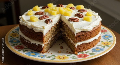 Wallpaper Mural Delicious Pineapple Cake with Creamy Frosting and Pecan Topping on Plate Torontodigital.ca