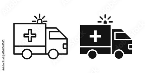 Ambulance icons set in black colors on white background
