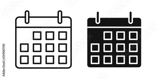 Calendar icons set in black colors on white background