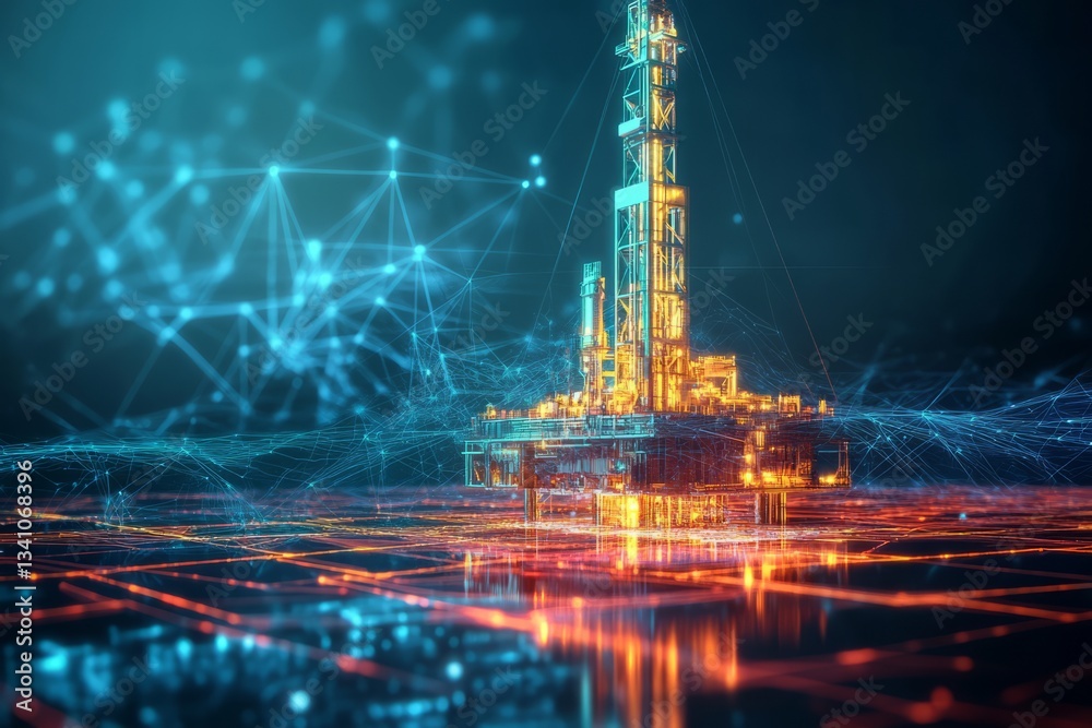 Fototapeta premium Futuristic oil rig utilizing advanced technology for optimized resource extraction and operational efficiency
