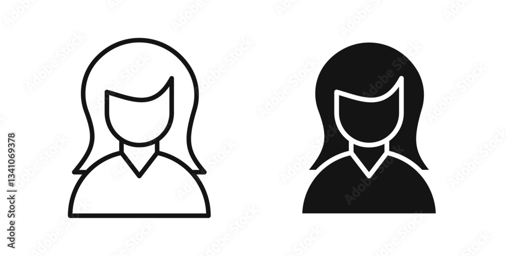 Woman icons in black fill and line style Woman icons in black fill and line style