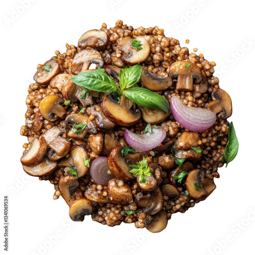 Delicious Buckwheat with Mushrooms and Onions: A Gourmet Vegetarian Delight for Healthy Eating, Perfect for Lunch or Dinner, Fresh and Organic Ingredients
