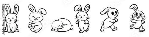 Adorable Bunny Lineup: A collection of cute bunny illustrations, each with its own unique pose and expression, capturing the playful and endearing nature of these beloved creatures.