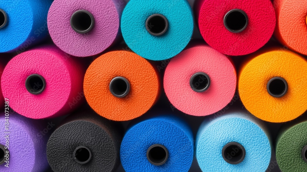 Brightly colored rolls of textured material arranged in an organized manner on a table