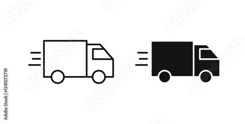Moving truck icons in black fill and line style