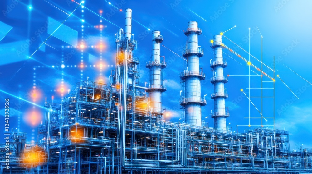 Industrial Complex: Modern Refinery with Advanced Technology and Network Connections Industrial Complex: Modern Refinery with Advanced Technology and Network Connections