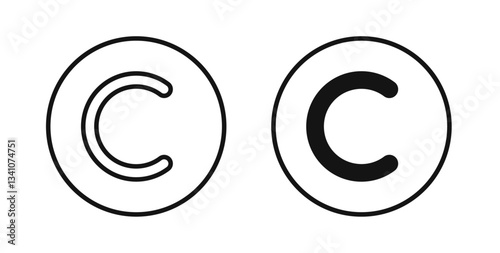 Copyright icons in flat solid and thin line style