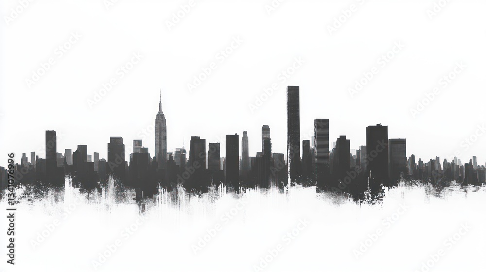 Fototapeta premium NYC Skyline Silhouette - Cityscape View - Urban Landscape - Print