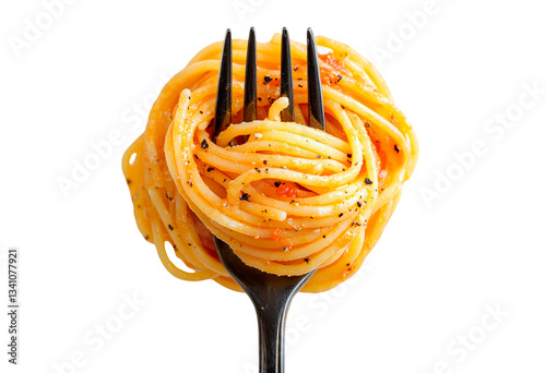 Spaghetti twirled on a fork isolated on transparent background