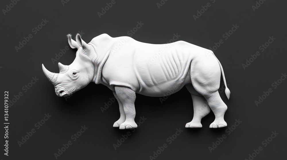 Fototapeta premium 3D Model White Rhinoceros on Dark Background