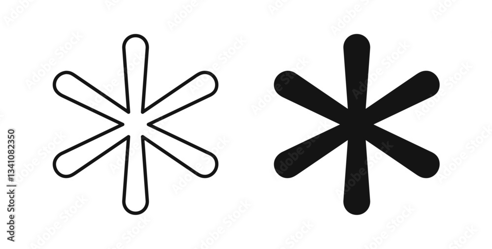 Asterisk icons set in black colors on white background Asterisk icons set in black colors on white background
