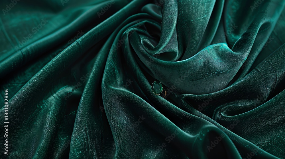 Fototapeta premium Close-up of a green fabric with a soft sheen and folds.