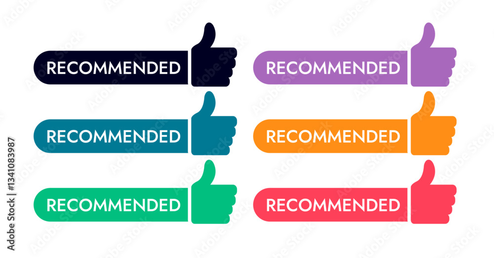 a set of six stickers in different colors with the text recommended a set of six stickers in different colors with the text recommended