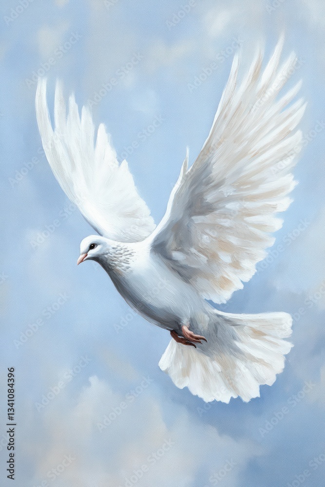 Obraz premium White dove in flight against a light blue sky (2)