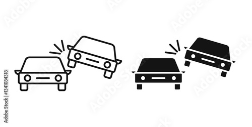 Car crash icons set in black colors on white background