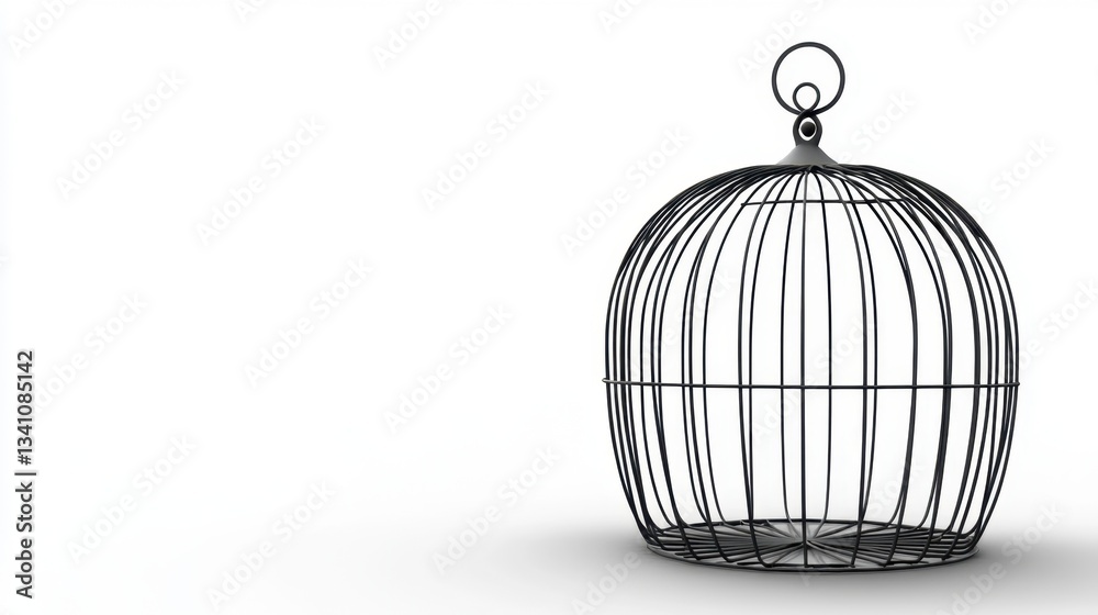 Fototapeta premium A minimalist wireframe cage on a pure white background, casting a subtle shadow