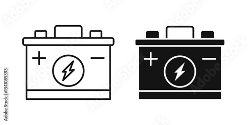 Car battery icons set in black colors on white background