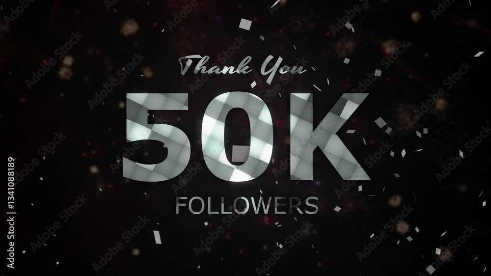 50K Followers celebration animation, 50000 followers thank you video, fireworks, confetti party effects, social media milestone motion graphics animation, celebrating 50K followers