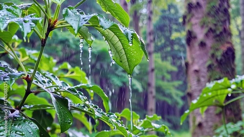 Rain drops on the leaves