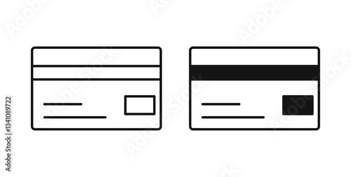 Credit card icons in flat solid and thin line style