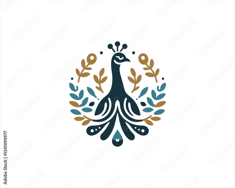 Fototapeta premium Peacock logo design icon symbol vector illustration. Peacock bird template.