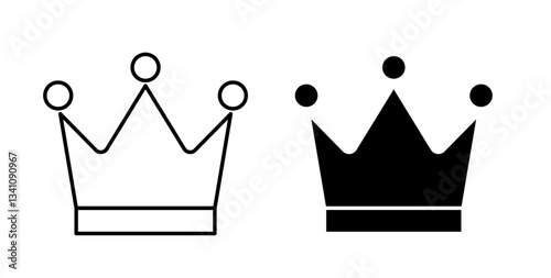 Crown icons in flat solid and thin line style