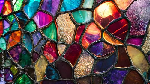 abstract stained glass, deep jewel tones, glowing edges, digital art, luxurious feel, high detail, rich colors, dynamic shapes