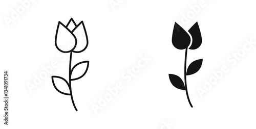 Flower tulip icons set in black colors on white background