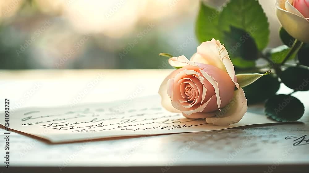 Handwritten love letter accompanied by a romantic rose image