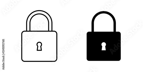 Lock icons in flat solid and thin line style