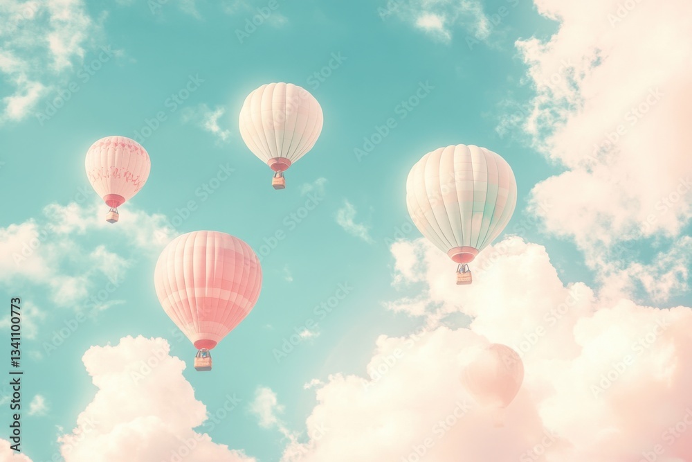 Naklejka premium Pastel Hot Air Balloons in Dreamy Sky
